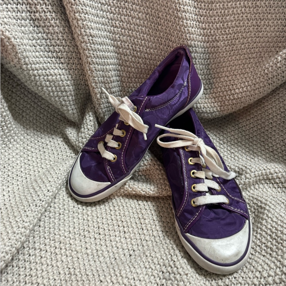Coach Barrett Signature ‘C' Purple Canvas Lace-Up Sneakers Women's Size‎ 7.5